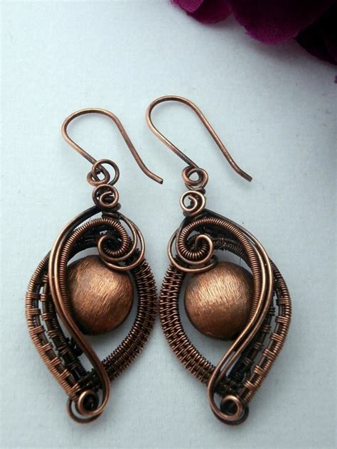 Wire Wrapped Earrings Copper On Copper Handmade Wire Weaved