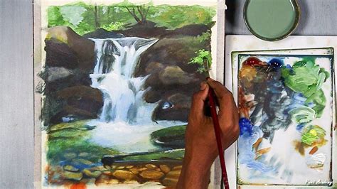 How To Paint Waterfall In Acrylic Step By Step Youtube Painting