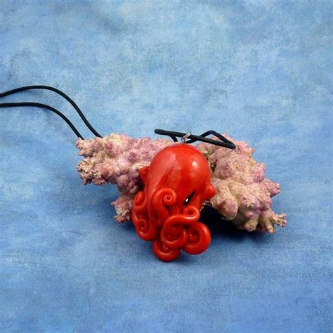 Crimson Octopus Necklace Handmade Polymer Clay Sea Life Etsy