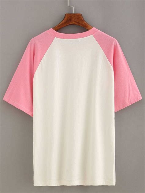 Pink Short Sleeve Raglan T Shirtfor Women Romwe