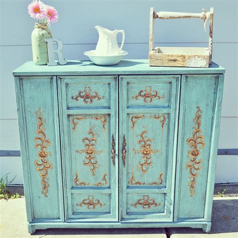 Chalk Painted Cabinet With Gold Accents Redo Furniture Painted