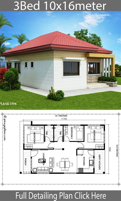 Home Design 10x16m With 3 Bedrooms Home Ideas Simple House Plans