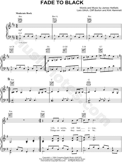 (also in the video)life it seems, will fade awaydrifting further every daygetting lost within. Metallica "Fade to Black" Sheet Music in B Minor ...