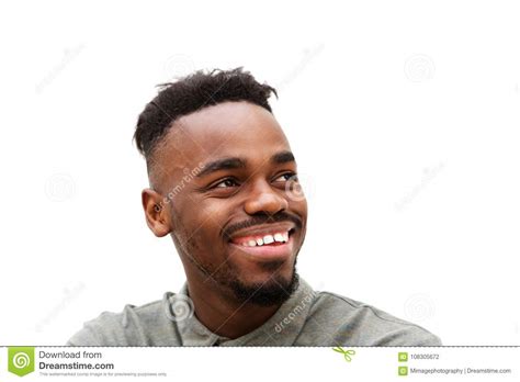 Young Black Man Smiling And Looking Away Stock Photo Image Of Closeup