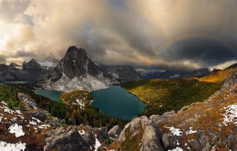 Wallpaper Autumn Clouds Mountains Clouds Rainbow Canada Panorama