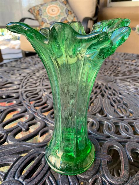 Vintage Handblown Green Bubble Glass Vase Handmade Green Vase Etsy