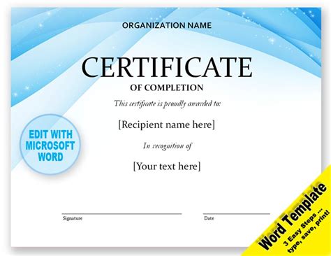 Use the certificate maker to edit the text, layout, orientation, add your own images, and print for free. CERTIFICATE Editable Word Template, Printable, Instant ...