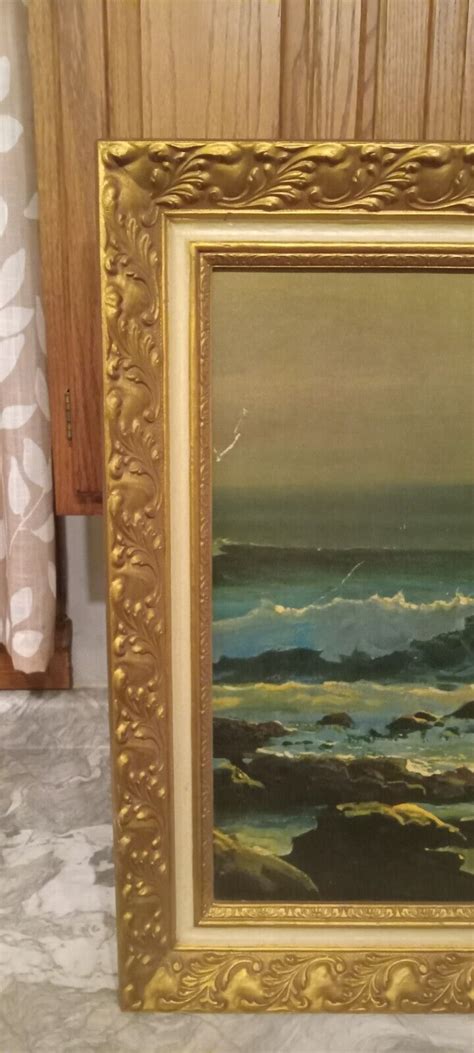 Robert Wood Golden Surf Large Vintage Print Painting 54 × 30 Gold