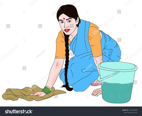 indian maid saree cleaning floor stock illustration 1537287035 shutterstock