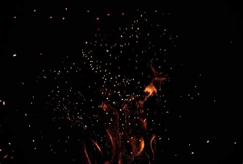 Fire Burning Sparks Particles Overlay Texture Black Background Stock