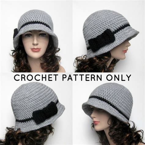 Pdf Crochet Pattern Cloche Hat With Bow Womens Flapper Hat Etsy