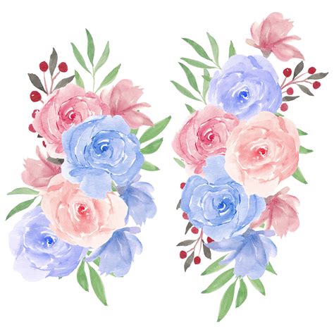 Buquê De Flores Em Aquarela Rosa Em Rosa Azul Download Vetores