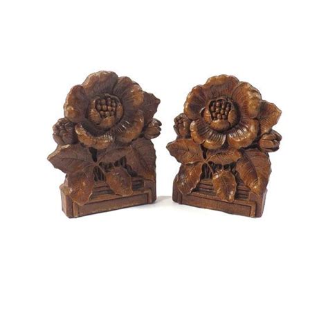 Pair Floral Syroco Wood Bookends Vintage 1950s Flower Bookends Etsy