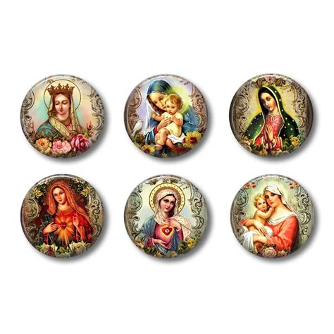 Virgin Mary Magnets Or Pins Set Of 6 Religious Magnets Pins Etsy