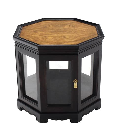 Solid wood with a concrete top. Hexagon Black with Burl Wood Top Cabinet Side Table For ...