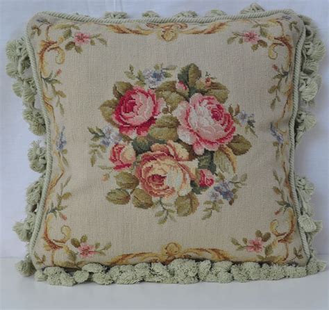 wool needlepoint pillow cover bouquet of roses cushion pillowcase 16x16 ebay needlepoint