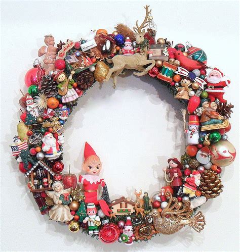 Christmas Wreath With Vintage Ornaments Kitsch Americana