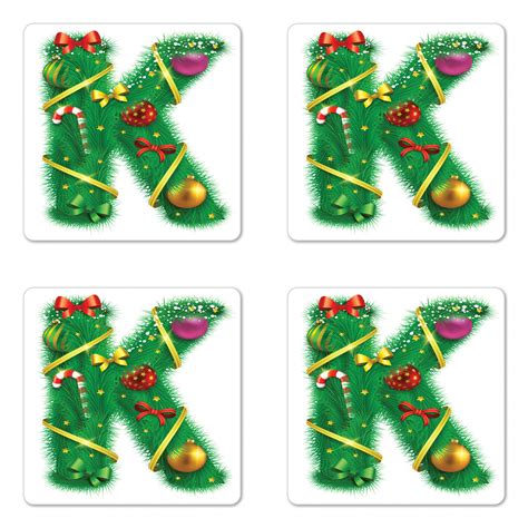 Christmas Alphabet Coaster Set Of 4 Letter Of K Holiday Baubles