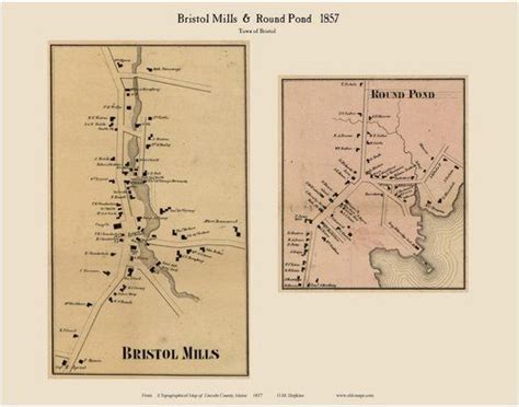 Bristol Mills And Round Pond Maine 1857 Old Town Map Custom Print