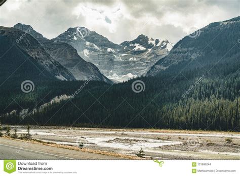 Columbia Icefield Along Icefields Parkway Alberta Canada Stock Photo