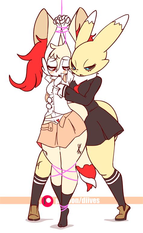 Rule 34 2d 2d Animation 2girls Animated Anthro Arms Up Blush Bondage Bra Braixen Breasts