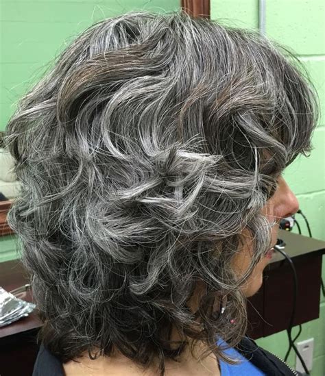 Medium Layered Hairstyle With Gray Highlights Gorgeous Hair Grey Curly Hair Gorgeous Gray Hair