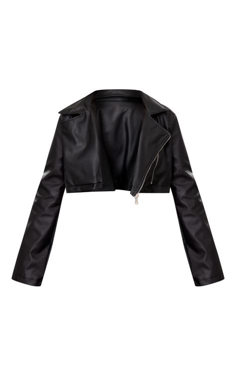 Black Basic Pu Super Cropped Biker Jacket Prettylittlething