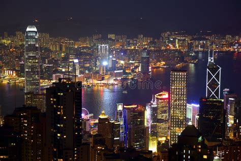Hong Kong At Night From Victoria Peak Stock Image Image Of Blue