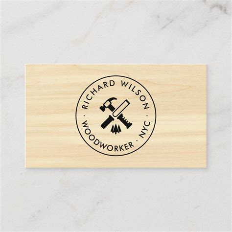 Modern Wood Grain Look Professional Carpenter Logo Business Card Modern