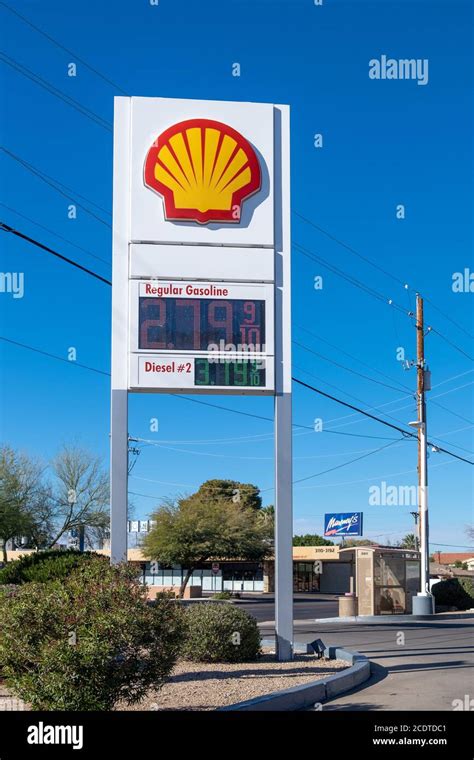 Shell Gas Station Sign With Prices For Gas And Diesel Fuel Phoenix