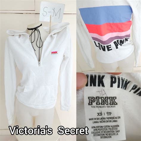 Victorias Secret Pink White Zip Up Hoodie Type With Hood Jacket Women