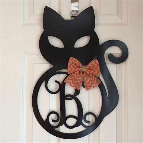 Monogram Black Cat Door Hanger Halloween Door Hanger Black Etsy