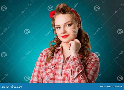 Pretty Pinup Girl In Retro Vintage 50 S Style Stock Photo Image Of