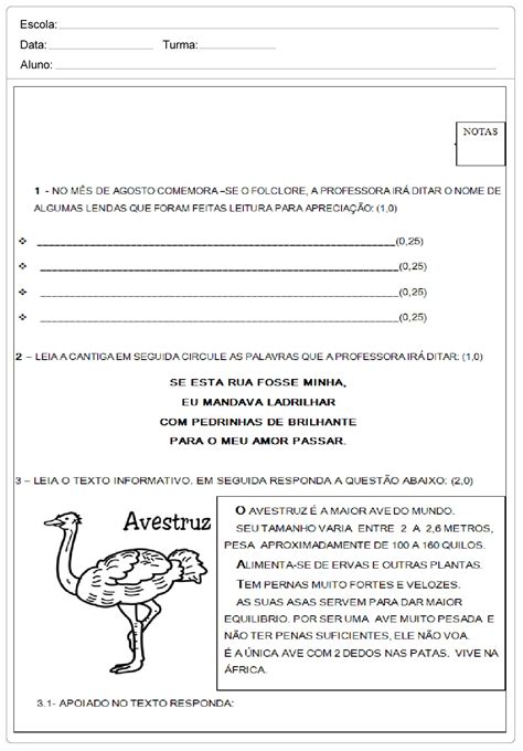 Prova De Portugues 1 Ano Alfabetização Gsmbrain