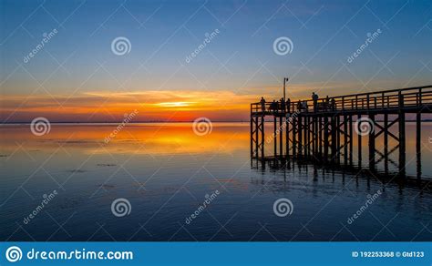 Red Sky At Sunset On Mobile Bay Alabama Stock Photo Image Of Gulf