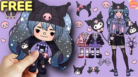 Cute Toca Boca Black And Purple Kuromi Paper Dolls Diy Paper Dolls