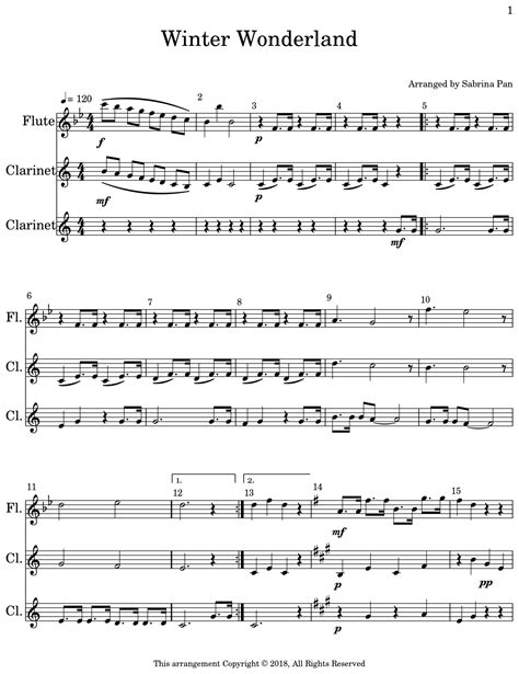 Winter Wonderland Sheet Music For Flute Clarinet