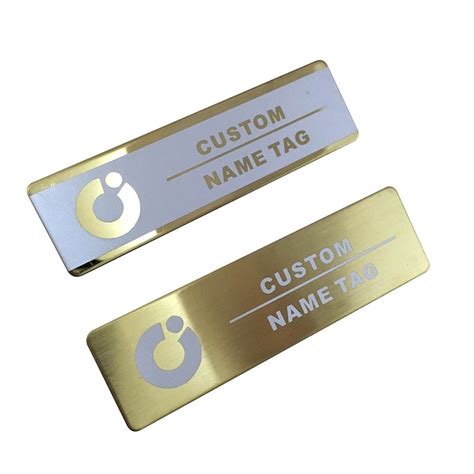 10pcs Custom Metal Name Tag Laser Staff Magnetic Id Tag Brush Gold