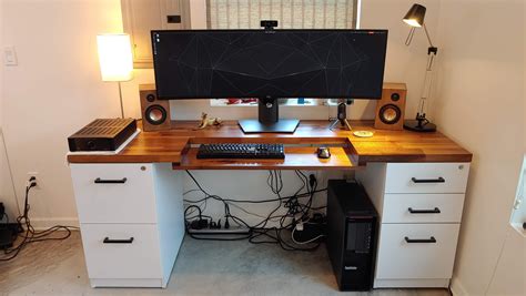 Walnut Butcher Block Desk Build With Keyboard Tray Cutout And Prefab