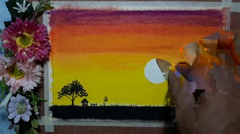 Easy And Simple 🎨 Scenery Of Bahay Kubo And Moolight In Oil Pastel