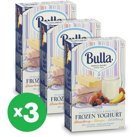 Bulla Frozen Yoghurt Strawberry Mango And Wildberry Multi 8pk X3 Bundle
