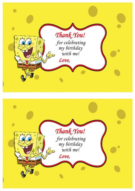 Spongebob Thank You Card Spongebob Printable Spongebob Spongebob