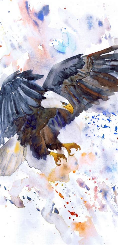Calvo águila Pintura Acuarela American Eagle Arte Trabajo Etsy