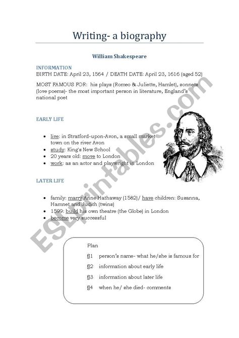 How To Write A Biography Esl Worksheet By Valentinaper
