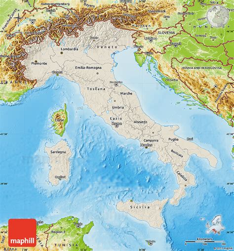 Shaded Relief Map Of Italy Physical Outside
