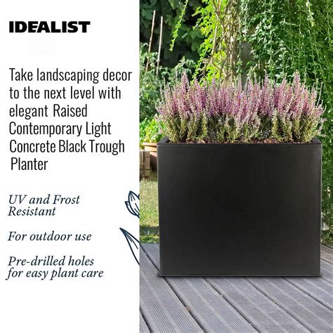 Raised Narrow Contemporary Light Concrete Black Trough Planter By Idealist Lite H L W Cm