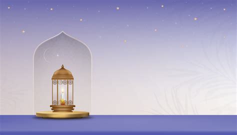 Islamic Podium With Traditional Lantern With Crescent Moon And Star On
