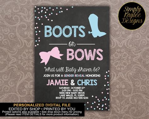 Boots Or Bows Gender Reveal Party Invitation Etsy Gender Reveal