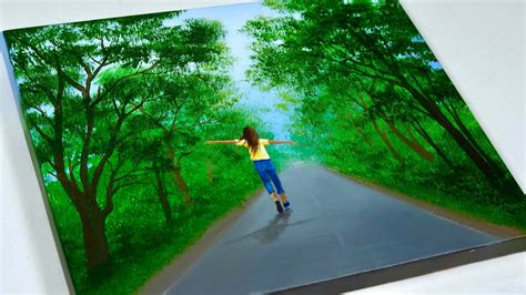 Forest Painting Girl Walking In The Forest Green Forest Acrylic