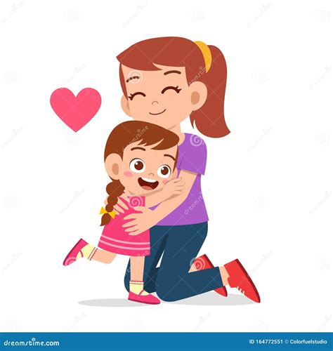 Girl Hugging Girlfriend Two Happy Sisters Vector Illustration 74287790